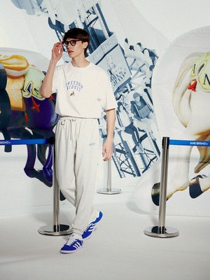 主题印花纯棉卫裤花灰/藏青