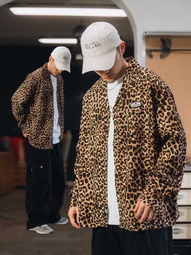 食钓SDGR豹纹长袖衬衫秋季新款松弛感复古动物纹衬衣