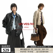 中古短宽翻领柔光油蜡皮外套皮革夹克 复古油蜡皮 Unvesno