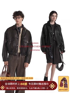 Unvesno(UN)“Boxyfit”短廓复古皮革男女同款夹克外套秋