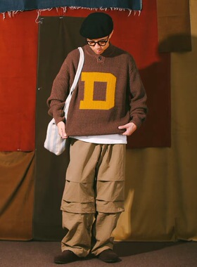 DAKYAM(达人)D-Knit Sweater秋冬复古编织文字开筒毛衣套头针织衫