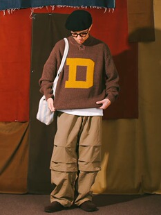 DAKYAM(达人)D-Knit Sweater秋冬复古编织文字开筒毛衣套头针织衫