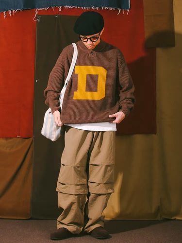 DAKYAM(达人)D-Knit Sweater秋冬复古编织文字开筒毛衣套头针织衫