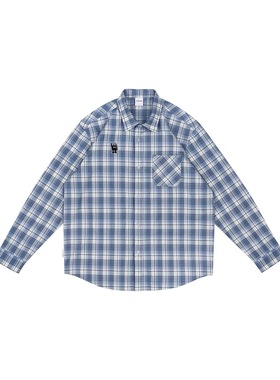 MYSAMESAME25AW做旧复古双色格子纹口袋刺绣衬衫男女宽松休闲衬衣