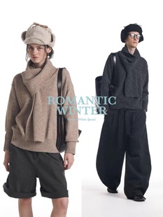 【多穿法】Unvesno(UN)老钱风个性慵懒套头围脖羊毛混纺围巾毛衣