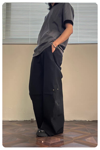 PUPILTRAVEL 垂感西裤男弯刀阔腿cleanfit小众设计感百搭休闲长裤