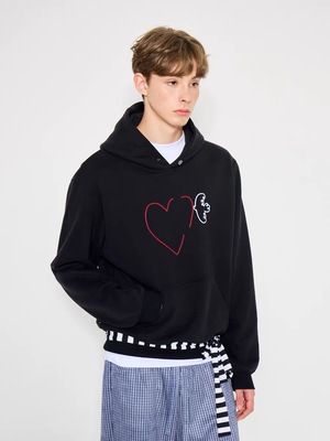 MYSAMESAME25AW创意爱心小鸟刺绣加厚绒保暖连帽卫衣宽松情侣秋冬