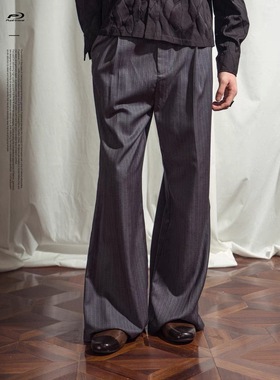 PUPILTRAVEL 25SS深灰色条纹垂感抗皱宽松直筒西裤