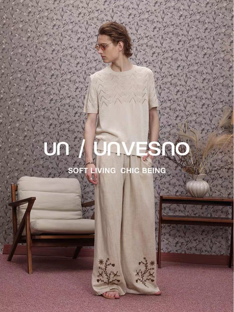 【莱赛尔混纺】Unvesno(UN)Softfit重工花草刺绣亚麻直筒休闲长裤