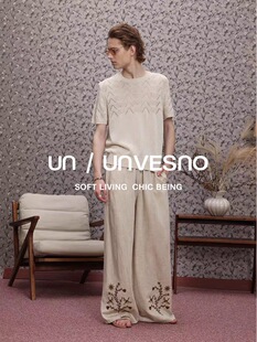 【莱赛尔混纺】Unvesno(UN)Softfit重工花草刺绣亚麻直筒休闲长裤