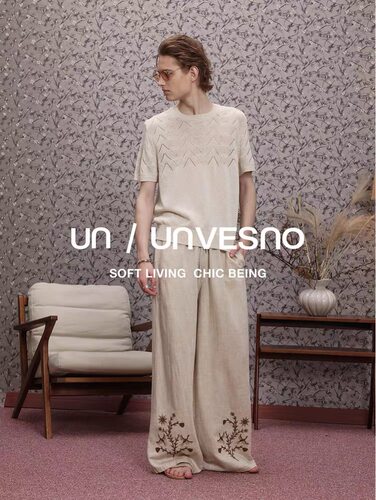 【莱赛尔混纺】Unvesno(UN)Softfit重工花草刺绣亚麻直筒休闲长裤
