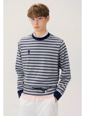 MYSAMESAME25AW仙护盾抗菌刺绣圆领条纹长袖T恤日系复古潮牌上衣