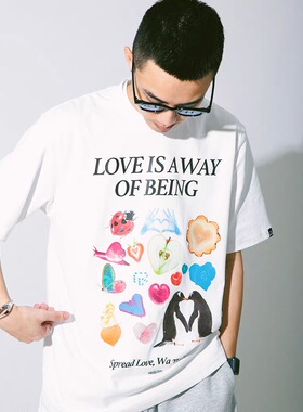 DAKYAM(达人)LOVE is everything 爱心臆想形状印花潮流短袖TEE恤