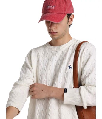 【羊毛混纺】Unvesno(UN)马标学院风绞花针织圆领毛衣秋