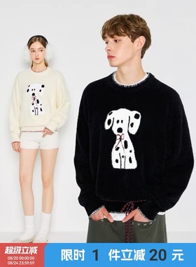 MYSAMESAME 立体斑点小狗提花手缝线圆领宽松慵懒毛衣复古针织衫