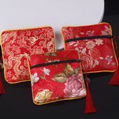 端午节香包袋拉链香囊空袋古风荷包袋红色方形刺绣锦囊老外礼物