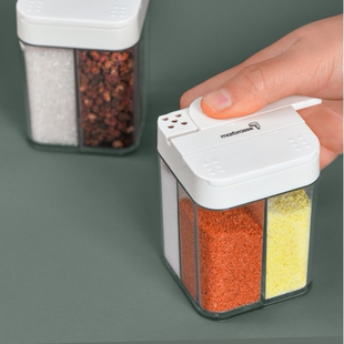 日本小号四格调料罐子盐花椒胡椒味素盒日式带盖厨房塑料调味盒