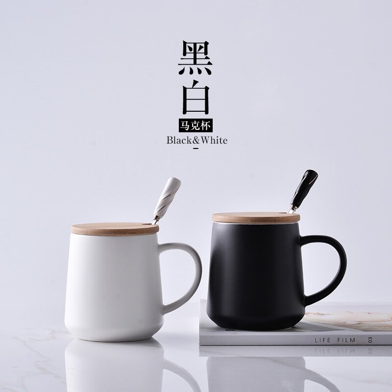 陶瓷马克杯带盖带勺大容量喝水杯子男生水杯茶杯办公室家用咖啡杯