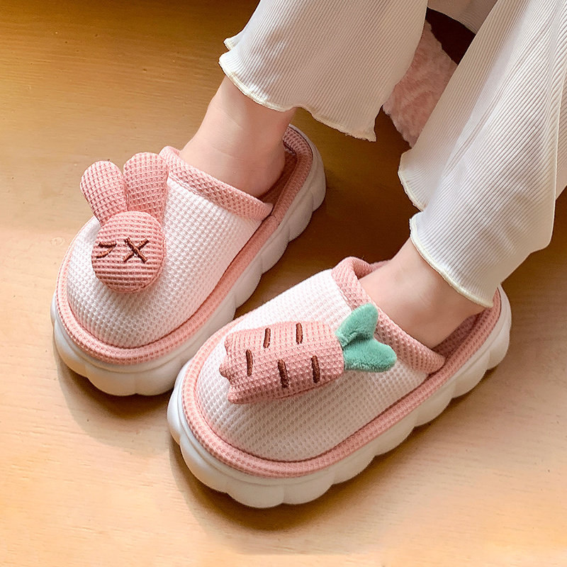 儿童棉拖鞋女童冬季室内家居防滑亲子宝宝卡通包头棉麻拖鞋男童冬