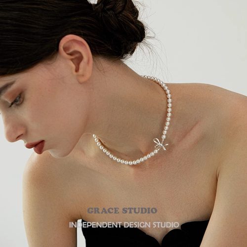 G/S法式蝴蝶结施华洛珍珠项链