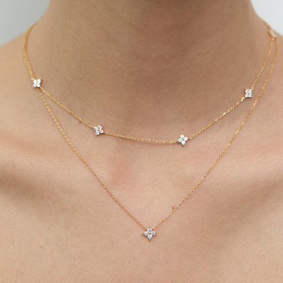 法式精致四叶草满天星锆石项链