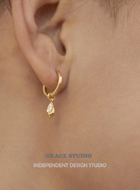 G/S小海螺 精致可爱锆石小海螺吊坠耳圈百搭纯银s925趣味耳环耳扣