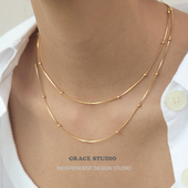 时髦简约夏日甜豆金色圆珠蛇骨链百搭叠戴素链项链女 S巴黎夏日