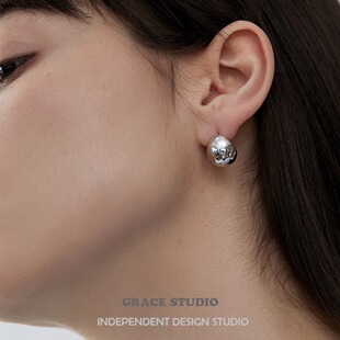 G/S小银蛋 极简椭圆银色金属耳环冷淡风百搭欧美ins耳钉耳饰s925