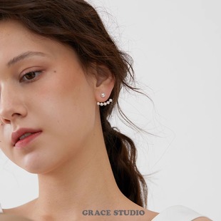 法式 经典 复活款 优雅扇形珍珠耳环女多戴法一字珍珠耳钉耳饰