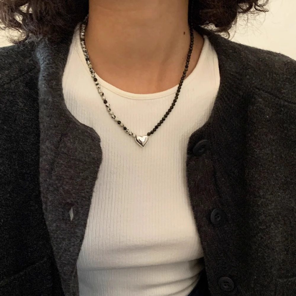 G/S缪斯 小众时髦斑点石拼接爱心项链甜酷风天然石串珠锁骨链叠戴,饰品/流行首饰/时尚饰品新,项链,淘宝优惠券,粉丝福利购,淘宝优惠卷