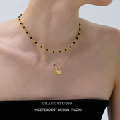 叠戴锁骨链chocker 高级感小黑石蕾丝项链杨采钰同款 S缪斯 法式