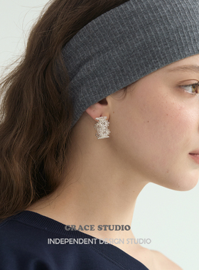 G/S格蕾丝 法式精致镂空花朵刺绣耳环精美蕾丝艺术感耳圈耳饰女