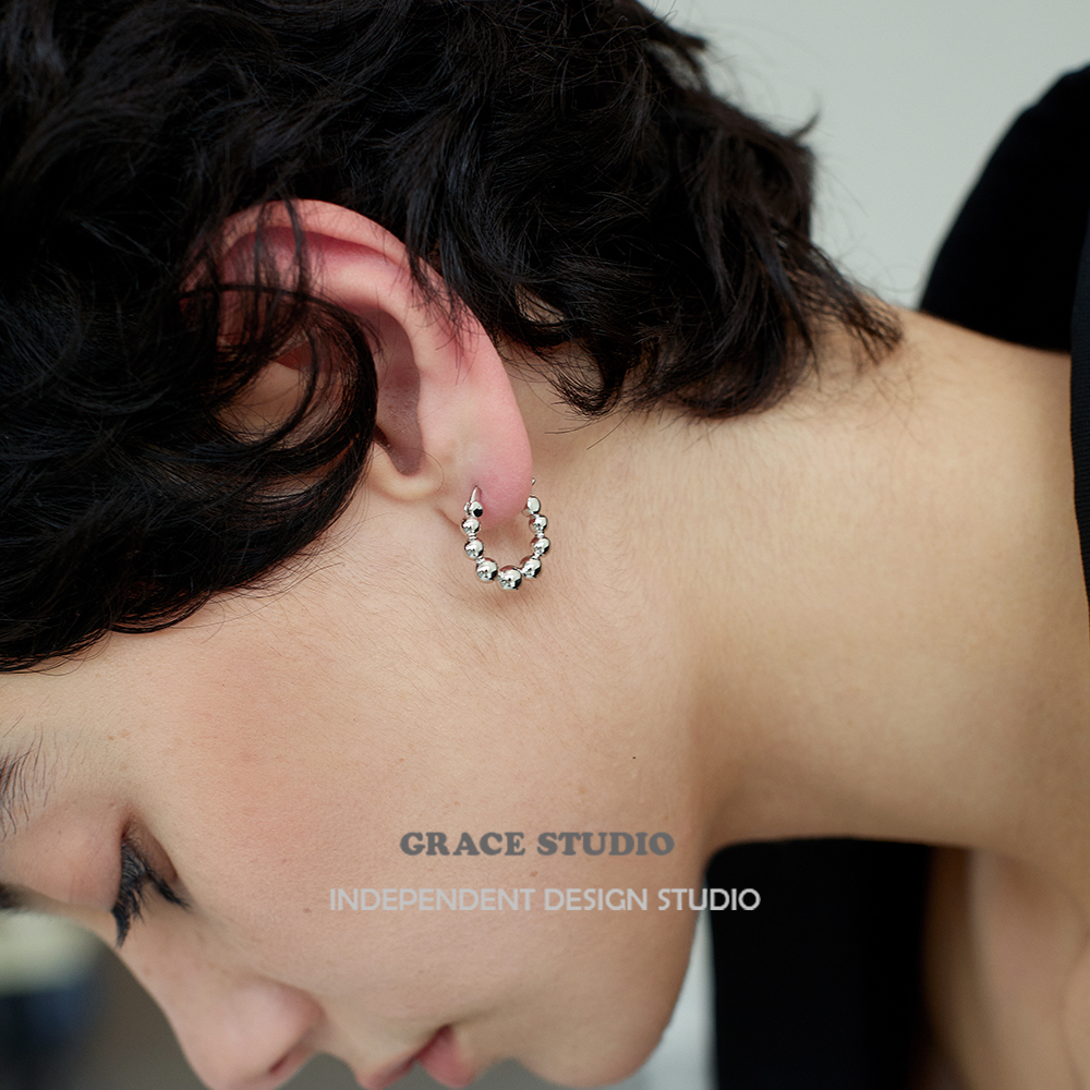 G/S冷淡风渐变小银珠耳圈耳环