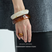 欧美时髦ins风博主同款 树脂手镯亚克力手环小众夸张晕染戒指