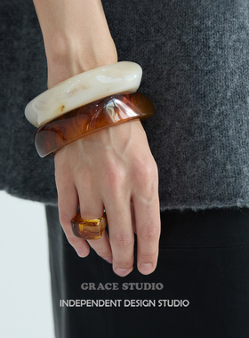 G/S 欧美时髦ins风博主同款树脂手镯亚克力手环小众夸张晕染戒指