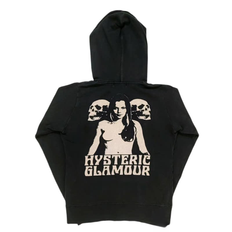 hysteric glamour 歇斯底里 视觉系魅力骷髅连帽衫 女郎长袖卫衣