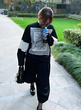 自主 Christopher Nemeth 拼接绳结23AW 麻绳 圆领长袖印花卫衣