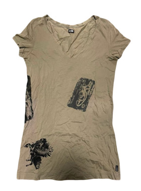 LGB 稀有V领印花短袖T恤 复古洗水做旧上衣