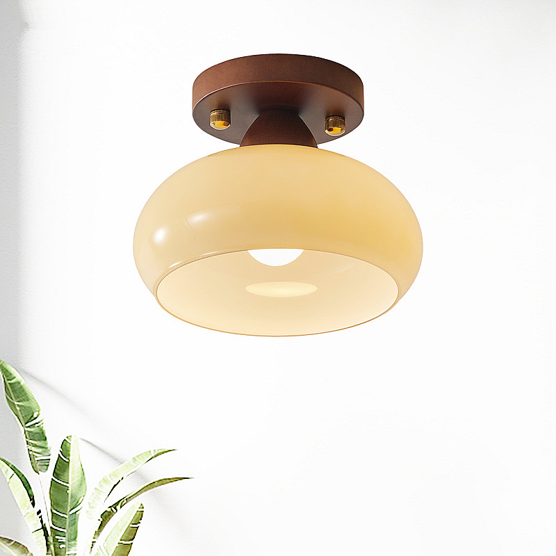 中古风过道走廊灯玄关阳台吸顶灯美式复古胡桃木侘寂风衣帽间灯具