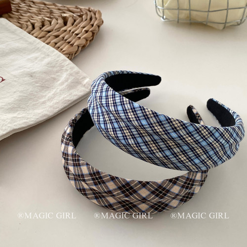 学院风格纹高颅顶宽边发箍女款日常百搭外戴头箍发饰洗脸化妆头饰