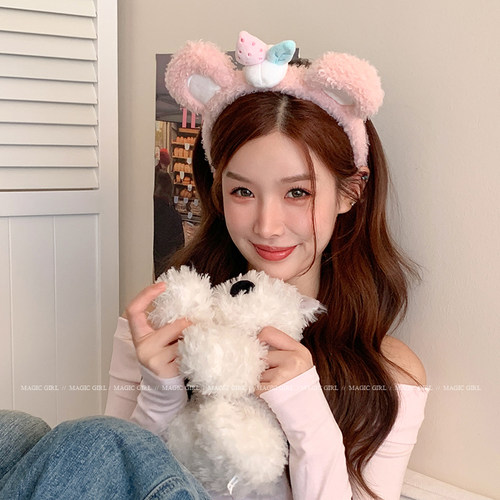 可爱超萌毛绒绒草莓小熊耳朵发箍