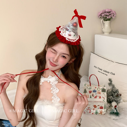 氛围感小香风蝴蝶结生日头饰少女生日帽发饰拍照帽子礼帽道具发夹