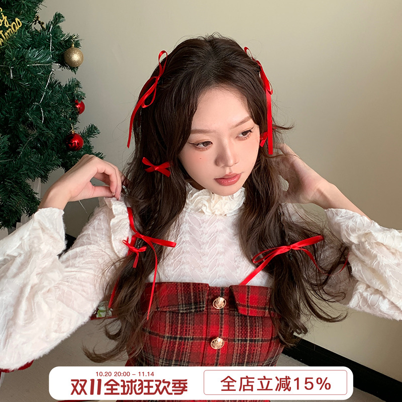 8个装丝带蝴蝶结发夹ins芭蕾风红色发饰氛围感新年刘海夹子头饰女