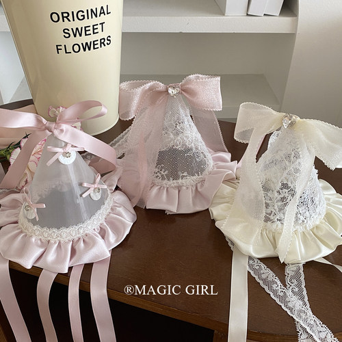 粉色生日头饰女韩系生日帽发夹发饰蝴蝶结礼帽氛围感拍照道具帽子