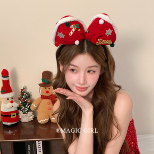 少女心彩球毛绒大蝴蝶结发箍饰品圣诞节夸张拍照头箍发饰可爱头饰