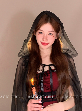 万圣节斗篷女王黑色蝴蝶网纱披风暗黑加长款魔女披肩成人女巫薄纱