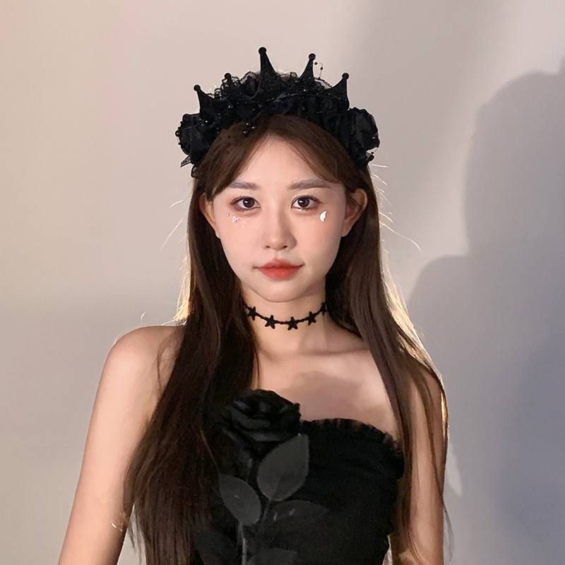 黑色玫瑰蕾丝皇冠发箍cos道具