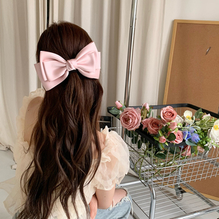 春夏粉色大蝴蝶结发夹女后脑勺弹簧夹网红头饰夹子甜美半扎发发饰