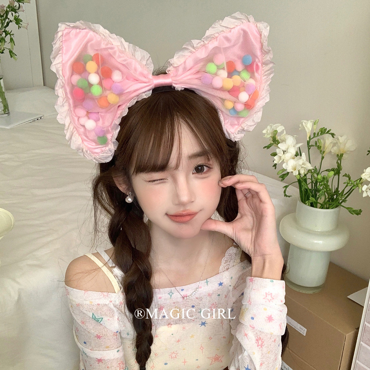 少女超大立体蝴蝶结发箍可爱夸张头箍发饰生日拍照道具发卡头饰女