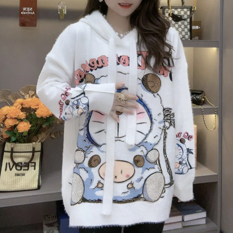 连帽宽松慵懒风毛衣女